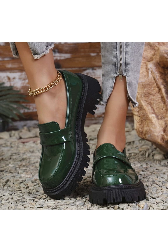 Women's Chunky Platform Loafer Patent Leather Penny Loafers Fashion office Shoes School Dress Shoes Comfort Slip-on Green 8(40)