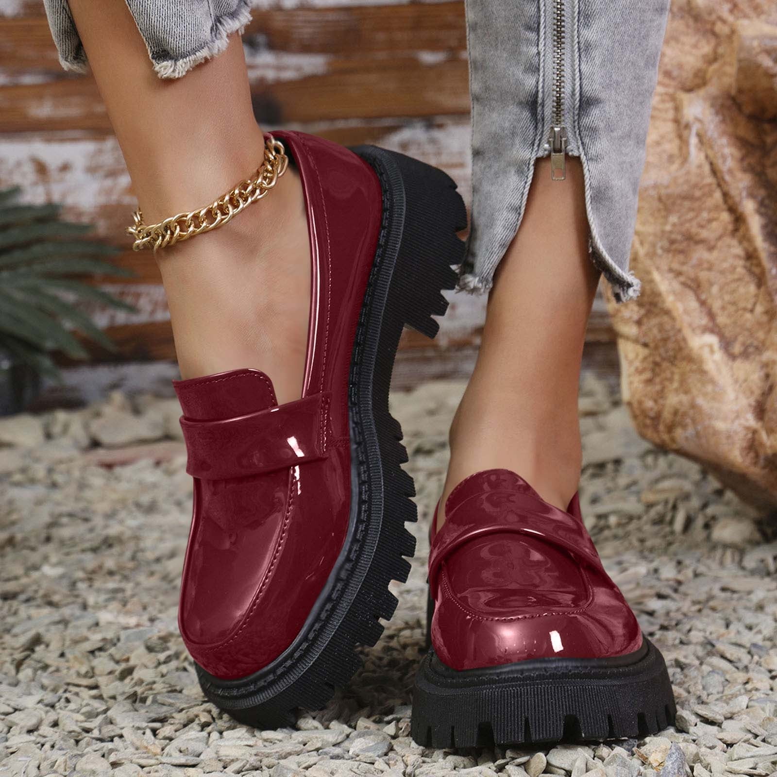 Hinvhai Women's Chunky Platform Loafer Patent Leather Penny Loafers ...