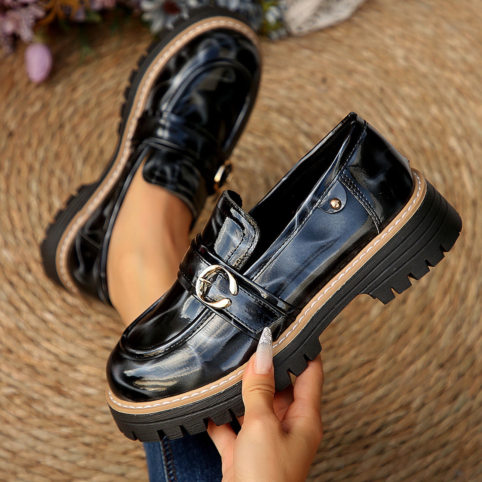 HaiMao Women's Chunky Platform Loafers with Buckle Leather Penny ...