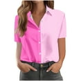 thumbnail image 1 of HaiMao Women's Colorblock Button Up Shirt Two Tone Collared Short Sleeve Blouse Top Pink S(S), 1 of 4