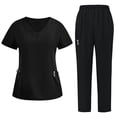 thumbnail image 1 of HaiMao Women's Cool Stretch V-Neck Top and Cargo Pant Scrub Set on Black M(M), 1 of 4