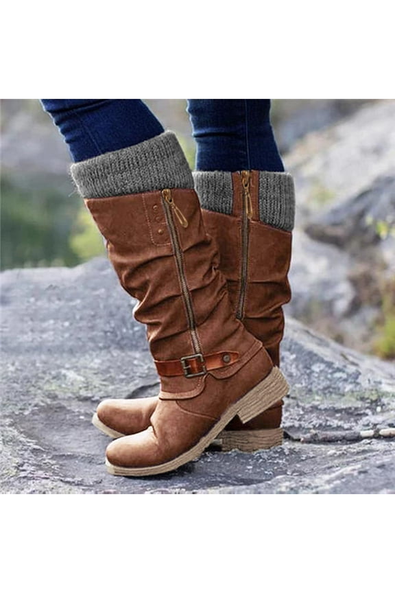 Women's Cowboy Boots Pull On Cowgirl Boots Mid Calf Western Boots Brown 6.5(38)