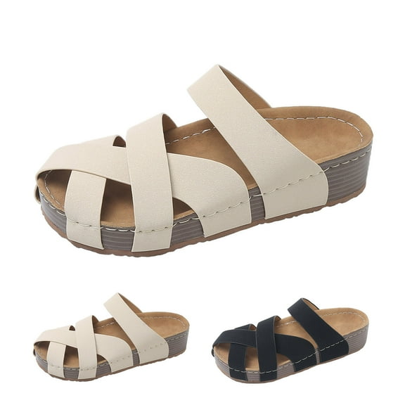 HaiMao Women's Elastic Flat Sandals Clearance - Comfort Closed Toe Ankle strap Slip on Casual Walking Summer Shoes Black 9.5(43)