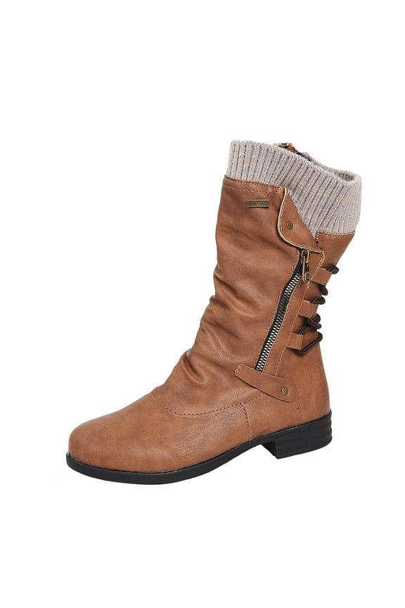 Women's Extra Wide Calf Knee High Boots ,Wide Width Slouchy Knee-High Boots Low Stacked Heel Winter Fall Plus Size Boots Brown 6.5(38)