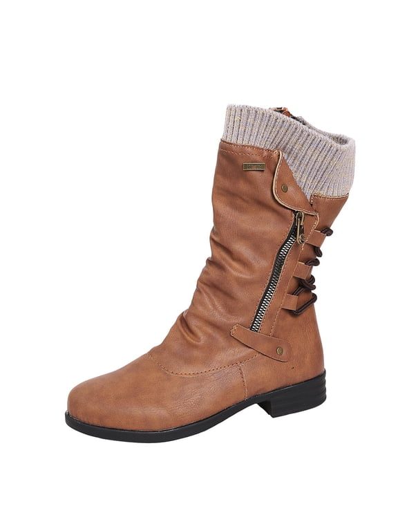 Women's Extra Wide Calf Knee High Boots ,Wide Width Slouchy Knee-High Boots Low Stacked Heel Winter Fall Plus Size Boots Brown 9.5(43)