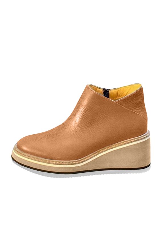 Women's Fashion Leather Boots ,Ankle-High Booties,Slip-On Design,Cushioned Low Platform,Wedge Heel Comfort Brown 7(39)