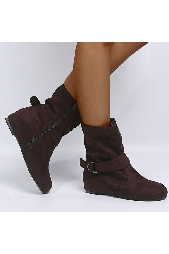 Women's Fashion Mid Calf Flat Heel Boots Side Zipper Slouch Boots Booties Coffee 8.5(42)