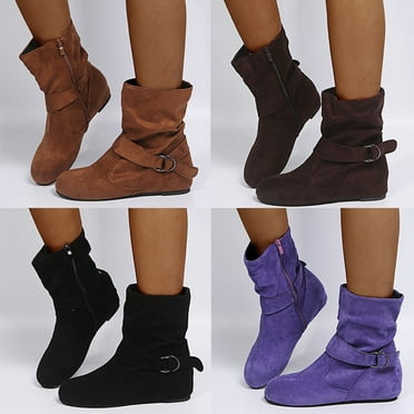 HaiMao Women's Fashion Mid Calf Flat Heel Boots Clearance Side Zipper Slouch Boots Booties Yellow 9(43)