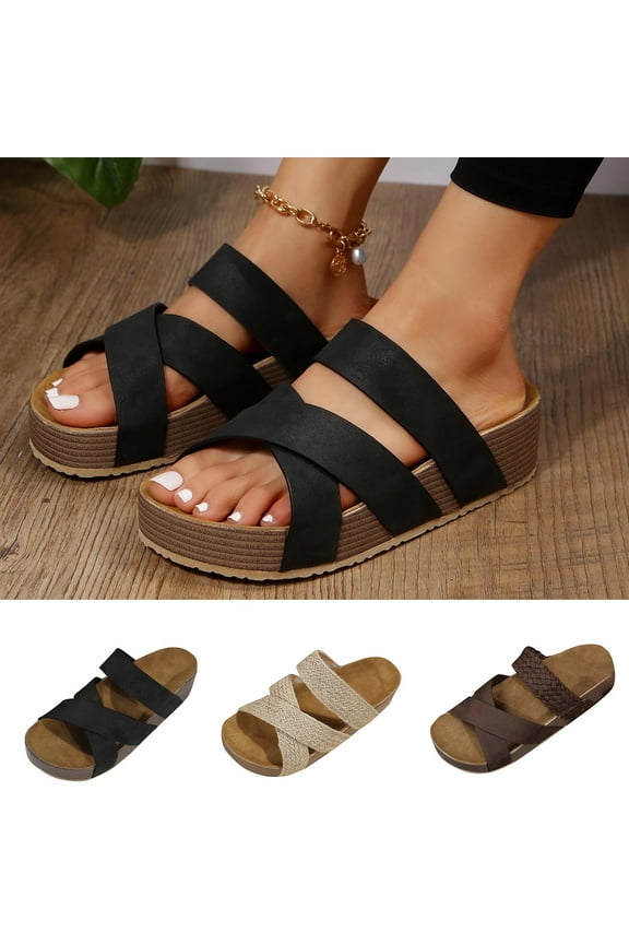 HaiMao Women's Flat Sandals Clearance - Criss-Cross Footbed Sandals with Faux Leather Slide for Summer Comfort Brown 12(43)