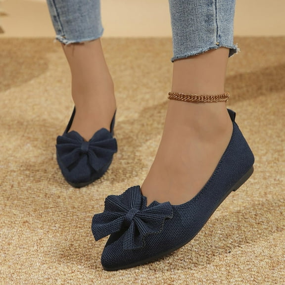 HaiMao Women's Flats Shoes Comfortable Slip On Shoes Classic Dressy Pointed Toe Bow Knit Ballet Flat Navy 8.5(41)