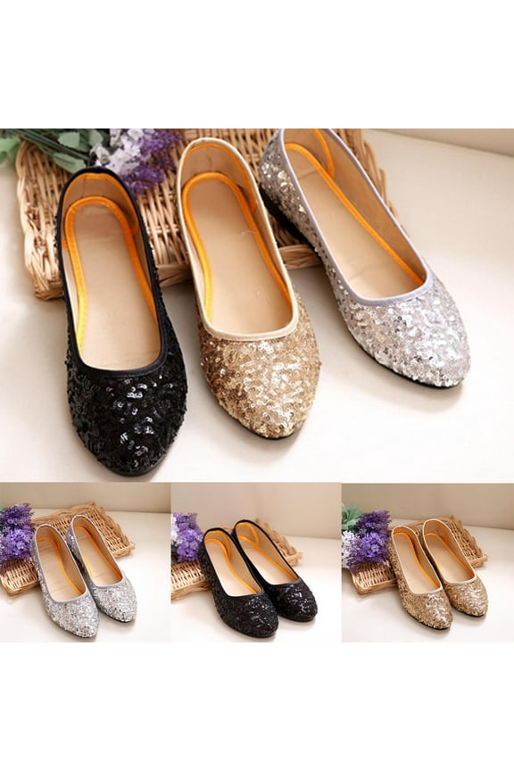 Women's Flats Shoes Rhinestone Ballet Flat Shoes Clearance Sparkly Embellished Party Comfortable Round Toe Ballerina Walking Flats Shoes Silver 8(39)