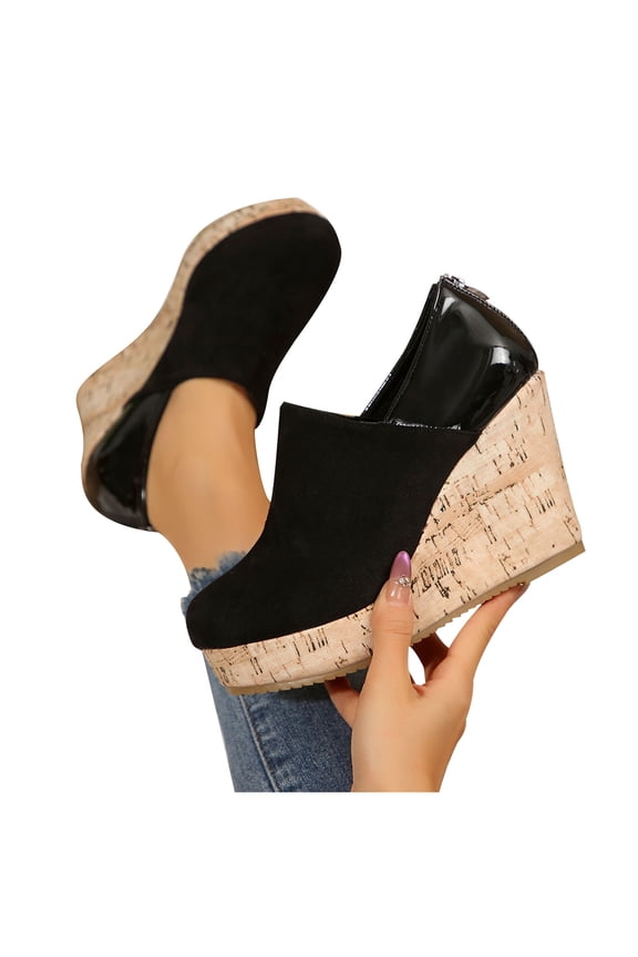 Women's Foam Platform Slip On Shoes Wedge Light Weight Cushioned Insole Sandals Black 9(42)