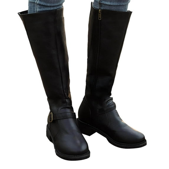 HaiMao Women's Knee High Boots Clearance - Stylish and Comfortable Round Toe Flat Tall Casual Riding Combat Boots with Side Zipper Closure for Fall and Winter Wear for Women Black 7(39)