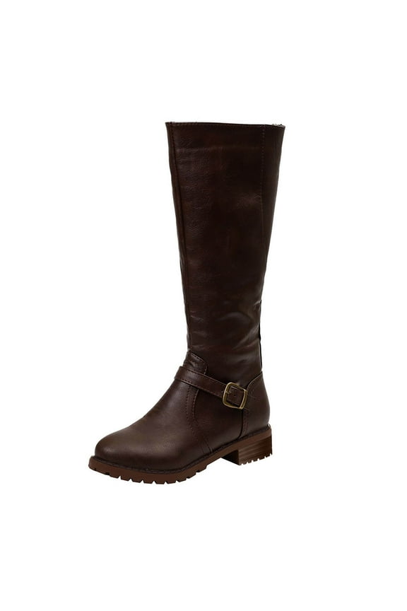 Women's Knee High Boots - Stylish and Comfortable Round Toe Flat Tall Casual Riding Combat Boots with Side Zipper Closure for Fall and Winter Wear for Women Coffee 7(39)