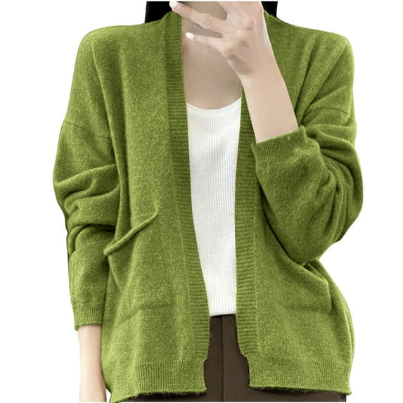 HaiMao Women's Long Sleeve Cropped Cardigan Sweater Clearance Open Front Short Shrugs Cardigans Lightweight Sweaters Green 4(S)