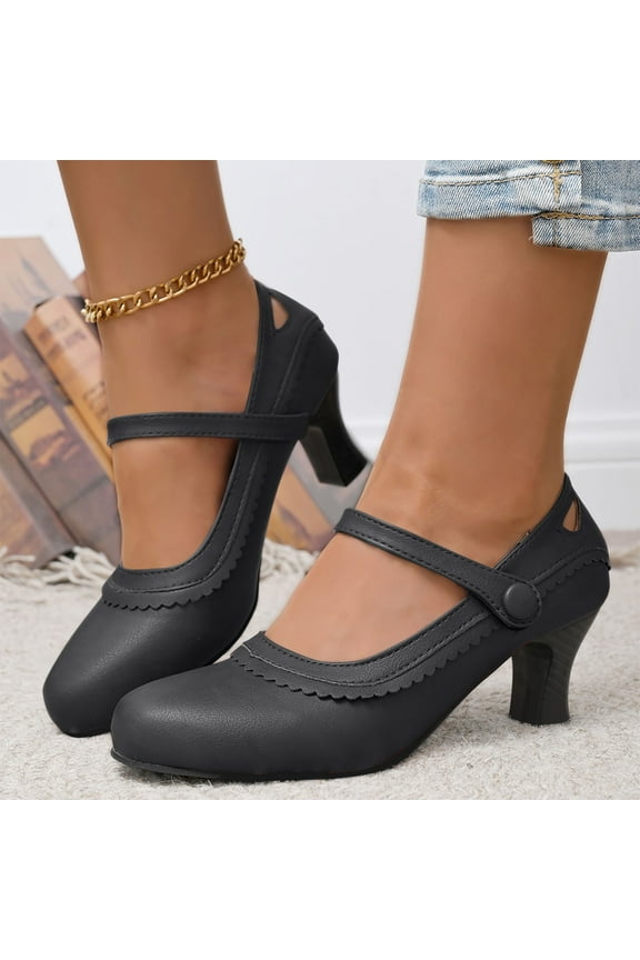 Women's Mary Jane High Heels Shoes Ladies Pointed Closed Toe Ankle Strap Dress Pumps Black 8.5(41)