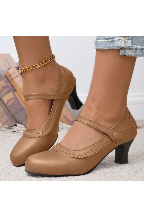 HaiMao Women's Mary Jane High Heels Shoes Ladies Pointed Closed Toe Ankle Strap Dress Pumps Khaki 6(37)