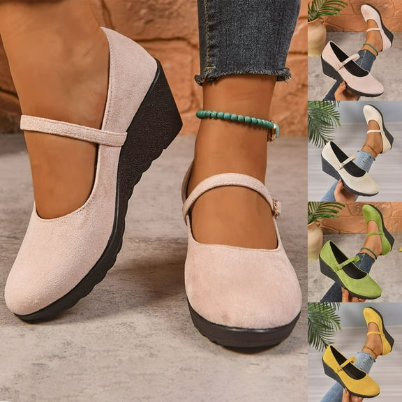 HaiMao Women's Mary Jane Wedge Low Heel Pumps Round Toe Wedge Heels Dress Shoes for office Wedding Party Yellow 9.5(43)