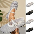 thumbnail image 1 of Hinvhai Women's Mesh Ballet Flats with Buckle - Round Toe Fishnet Mary Jane Shoes - Breathable Comfort Daily Casual Dress Shoes Silver 9.5(43), 1 of 8