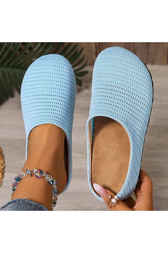 Women's Mesh Breathable Flat Mule Shoes Closed Round Toe Knit Backless Slip On Softsole Lightweight Walking Shoes for Vacation Work Light Blue 6(37)