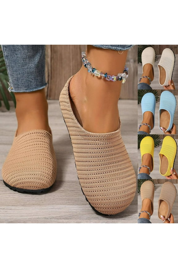 Women's Mesh Breathable Flat Mule Shoes Closed Round Toe Knit Backless Slip On Softsole Lightweight Walking Shoes for Vacation Work Yellow 9.5(43)