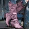 thumbnail image 1 of HaiMao Women's Mid Calf Boots Slouchy Round Toe Flat Low Heel Riding Boots Purple 4.5(35), 1 of 4