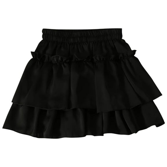 HaiMao Women's Mini Skirt High Shirred Waist Layered Ruffle Hem Short Cake Skirts Black 8 Years