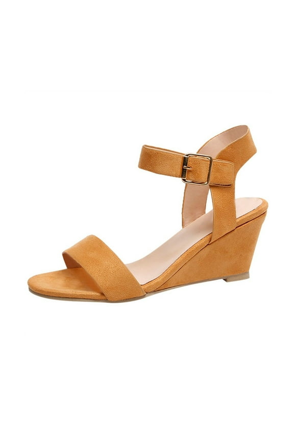 HaiMao Women's Open Toe Ankle Strap Low Wedge Sandals Clearance Comfortable Platform Heeled Sandals Yellow 7(39)