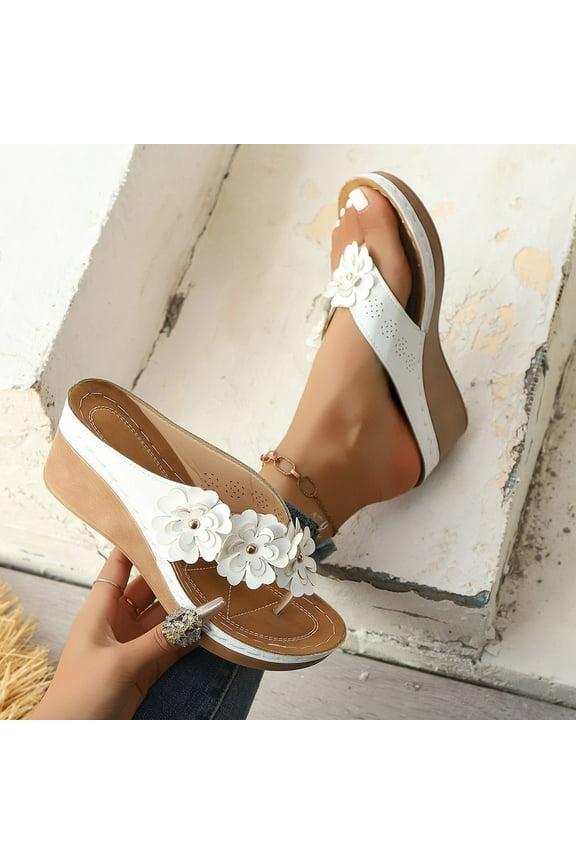 Women's Orthotic Thong Sandal Wide Width Flip Flops Soft Wedge Orthopedic Sandals for Women Walking Flip Flops Womens Slip On Dressy Summer Slipper White 9.5(43)