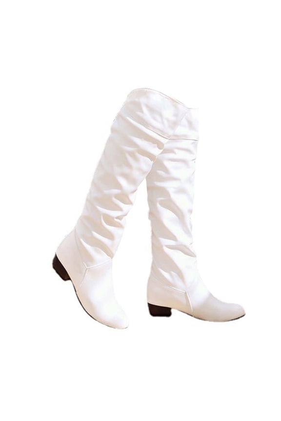 Women's Over the Knee Thigh High Boots Chunky Block Heel Pointed Toe Slouchy Side Zipper Fall Weather Winter Boots White 5.5(36)