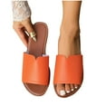 thumbnail image 1 of HaiMao Women's PU Leather Open Toe Flat Sandals Single Band Summer Casual Slip on Slides Orange 6(37), 1 of 6