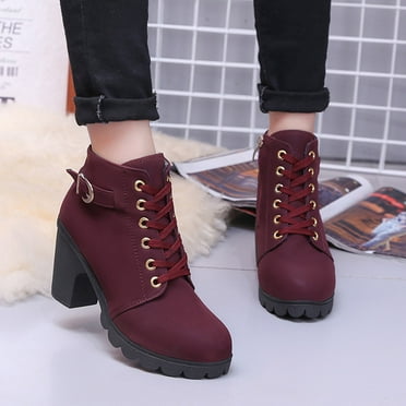 HaiMao Women's Platform Chunky Boots Clearance High Heel Lace Up Combat Boots Red 8.5(42)
