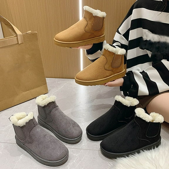HaiMao Women's Platform Mini Boots Fur-Lined Winter Warm Ankle Snow Classic Ultra Comfortable Shoes Gray 8.5(41)