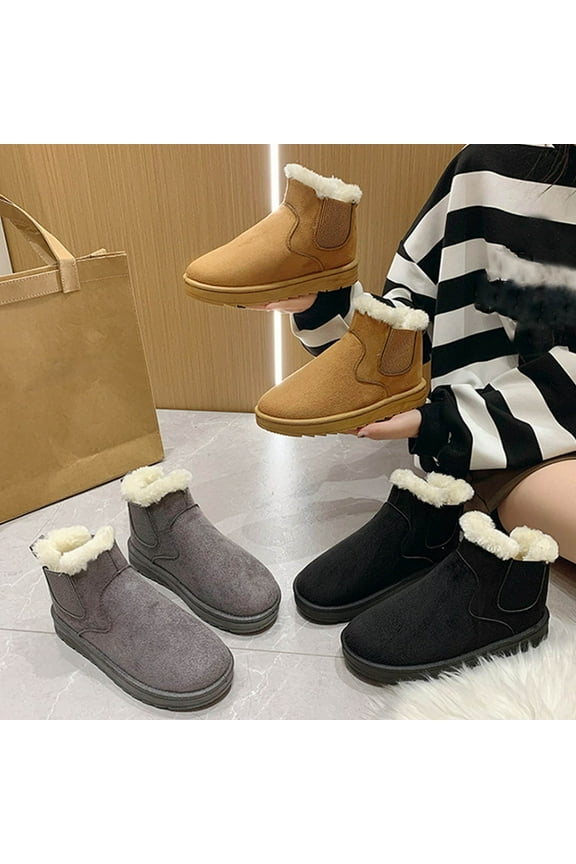 Women's Platform Mini Boots Fur-Lined Winter Warm Ankle Snow Classic Ultra Comfortable Shoes Gray 8.5(41)