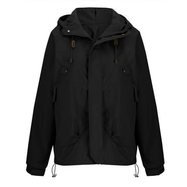 HaiMao Women's Raincoats Clearance Lightweight Waterproof Windproof Adjustable Windbreaker Rain Jackets Hooded with Pockets Black 10(XL)