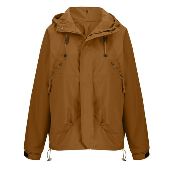 HaiMao Women's Raincoats Clearance Lightweight Waterproof Windproof Adjustable Windbreaker Rain Jackets Hooded with Pockets Coffee 10(XL)