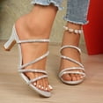 thumbnail image 1 of HaiMao Women's Rhinestone Sparkly Square Open Toe Low Heel Sandals Party Dress Pumps Shoes Silver 8.5(41), 1 of 6
