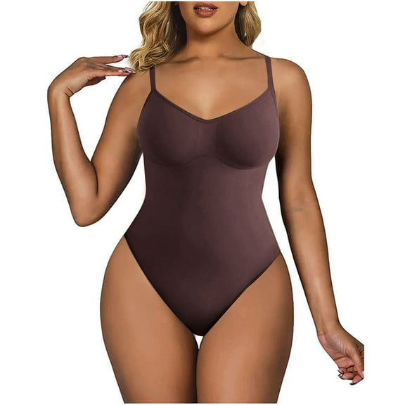 Hinvhai Women's Shapewear Bodysuit Tummy Control Body Shaper Seamless Sculpting Snatched Waist Body Suit Brown 4(S)
