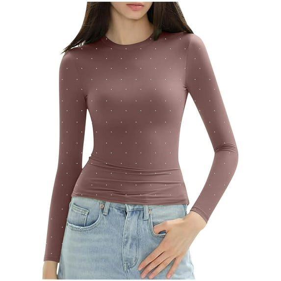 HaiMao Women's Shiny Rhinestone Shirts Turtle Neck Long Sleeve Slim Fit Top Purple 4(S)