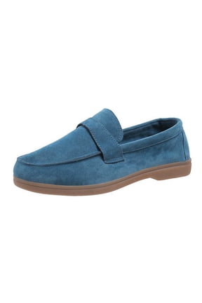 Women's Suede Loafer Shoes Comfortable Flat Penny Loafer office Shoes Flat Work Shoes Blue 7(39)