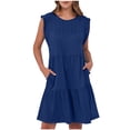 thumbnail image 1 of HaiMao Women's Summer Dresses Clearance Beach Casual Loose Short Sundress Ruffle Sleeve Mini Dress Blue L(L), 1 of 8