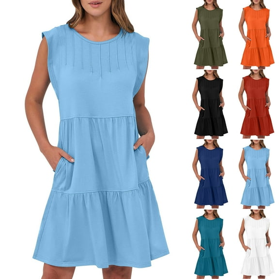 Hinvhai Women's Summer Dresses Beach Casual Loose Short Sundress Ruffle Sleeve Mini Dress White XL(XL)