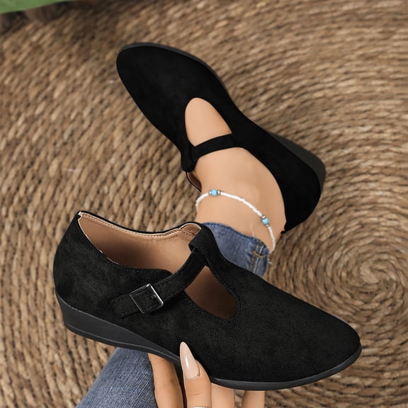 HaiMao Women's T-Strap Mary Jane Pumps Low Chunky Heel Wedding Dress Shoes Black 9(42)