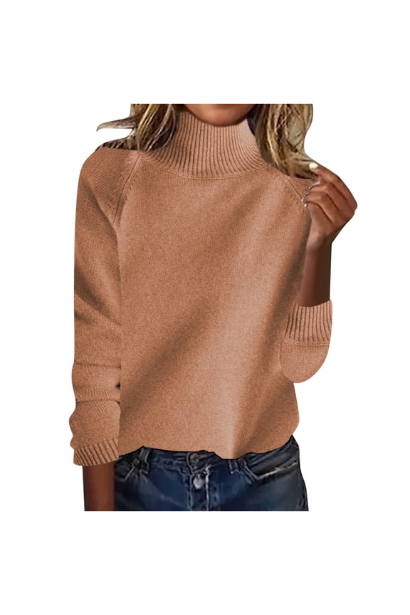 Women's Turtleneck Sweater Basic Petite Tunic Tops Pullover Solid Casual Lightweight Long Sleeve Knitwear Coffee 4(S)