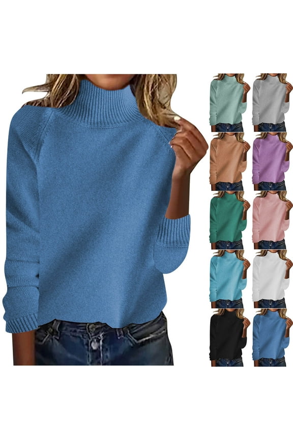 Hinvhai Women's Turtleneck Sweater Basic Petite Tunic Tops Pullover Solid Casual Lightweight Long Sleeve Knitwear White 4(S)