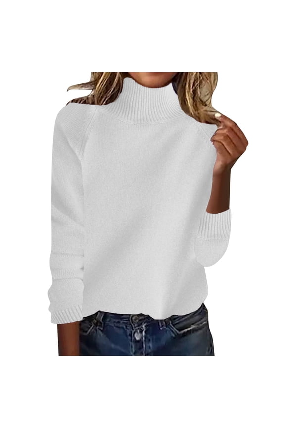 Women's Turtleneck Sweater Basic Petite Tunic Tops Pullover Solid Casual Lightweight Long Sleeve Knitwear White 6(M)