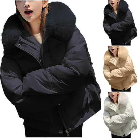 HaiMao Women's Winter Cropped Puffer Jacket Zip Long Sleeve Warm Short Coats Stand Collar Quilted Jacket with Pockets White 10(XL)