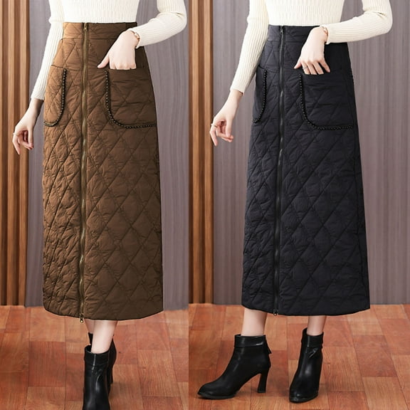 HaiMao Women's Winter Insulated Long Down Skirts Elastic Waist Puffer Padded Windproof A-Line Maxi Skirts Khaki M