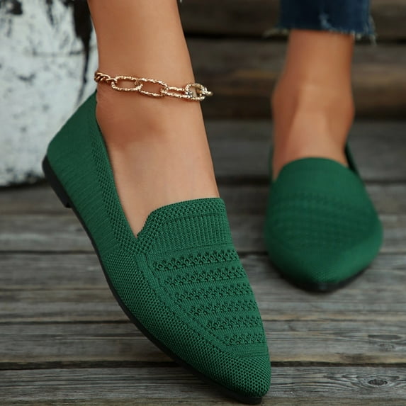 HaiMao Women's Woven Flats Clearance Pointy Fashion Cutouts Breathable Knit Flat Shoes Green 6.5(38)