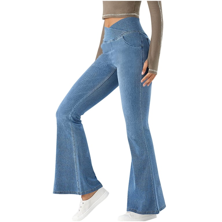 HaiMao Womens Drawstring High Waist Wide Leg Jeans Straight Leg